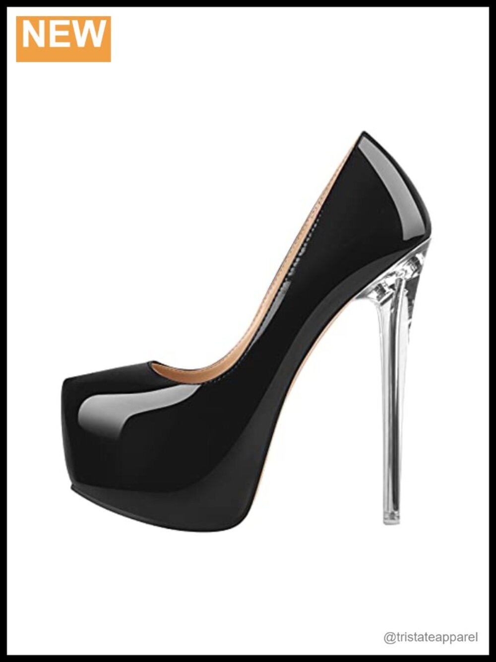 Platform Stiletto High Heels Round Closed Toe Transparent Metal Heels Pumps
